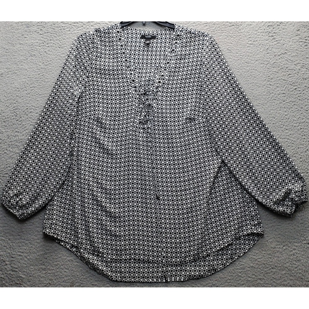 Alfani Blouse Top Womens 16W Multicolor Geometric‎ Balloon Sleeve Lace Up Front
